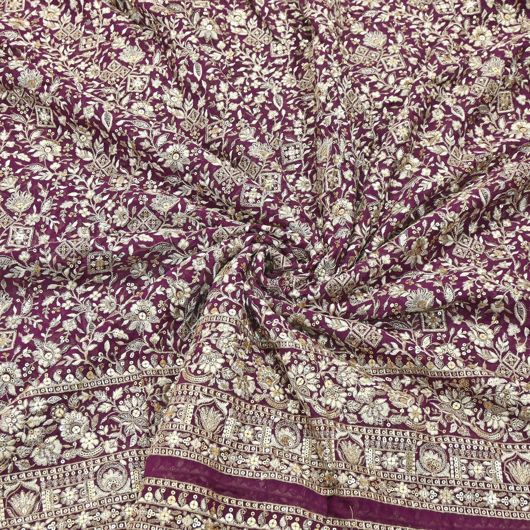 Premium Georgette Zari & Sequins Embroidery Fabric | Designer Embroidered Georgette fabric-D29247