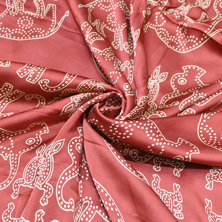 Brick Red Modal Satin Digital Print
