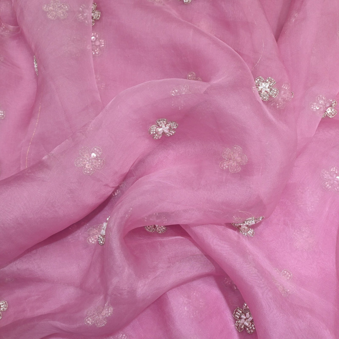 Dyed Silk Organza Zari With Moti Sequins Embroidery Fabrics