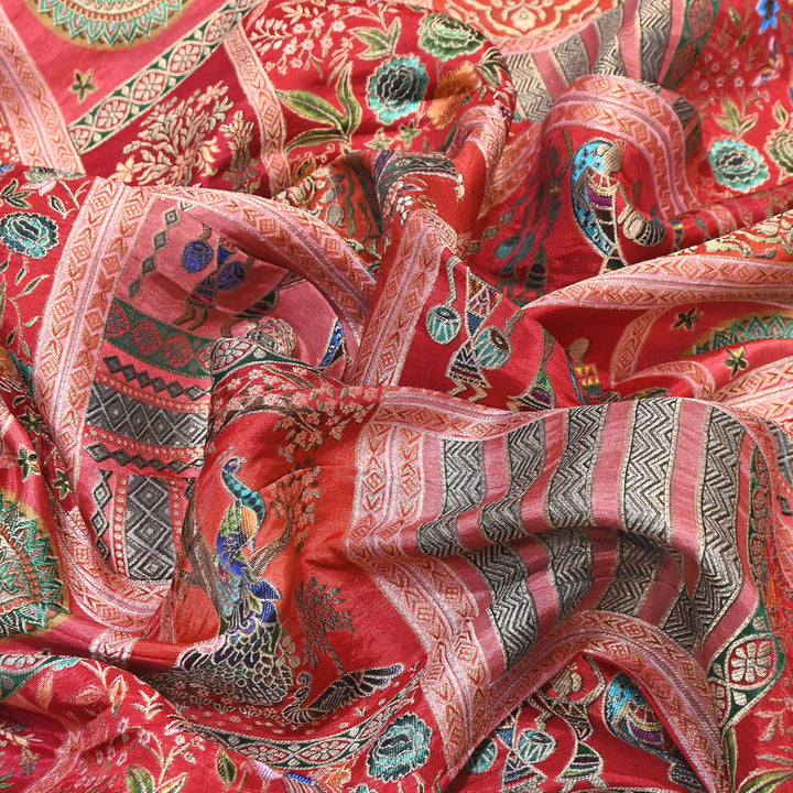 Premium Dola Position Print Zari Jacquard Fabric- ND8672-4