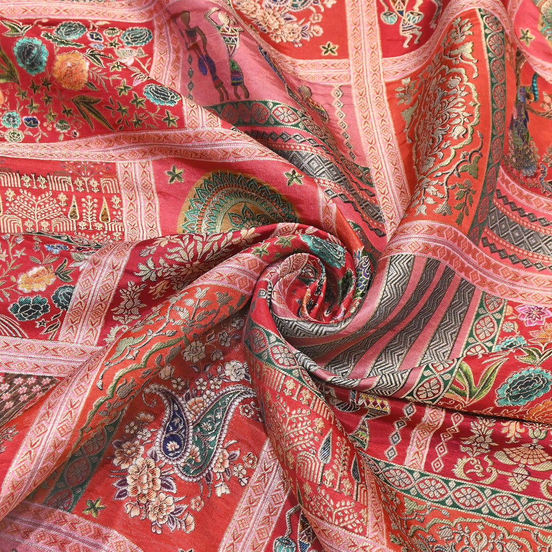 Premium Dola Position Print Zari Jacquard Fabric- ND8672-4