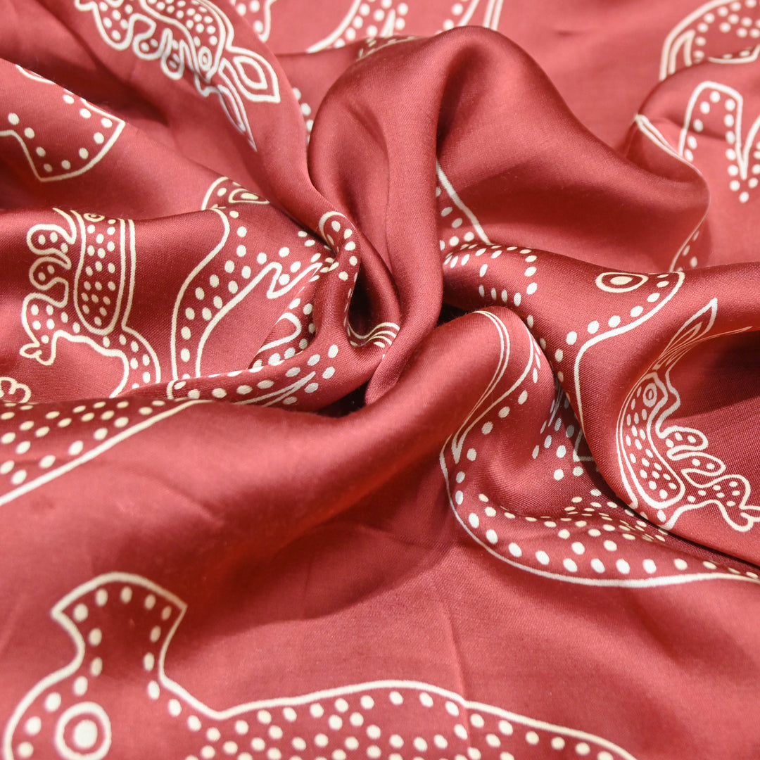 Brick Red Modal Satin Digital Print
