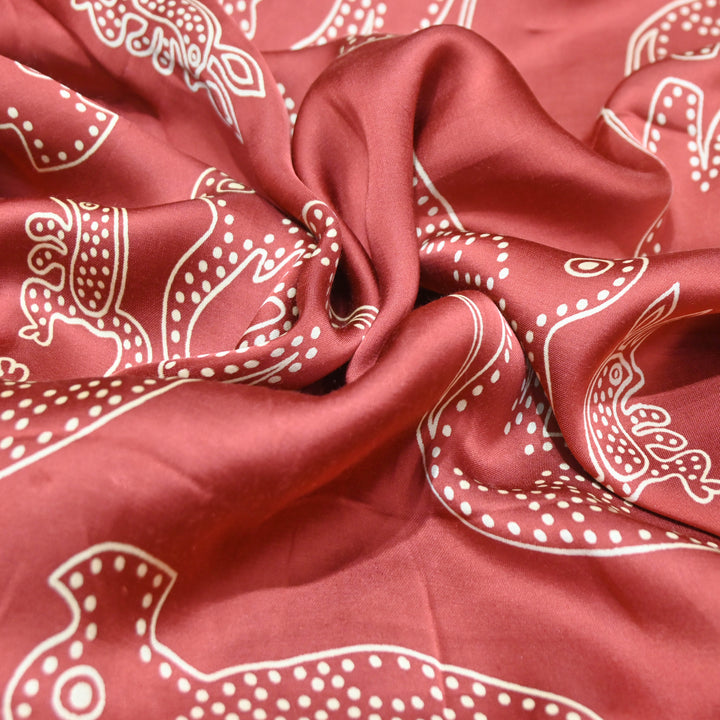 Brick Red Modal Satin Digital Print