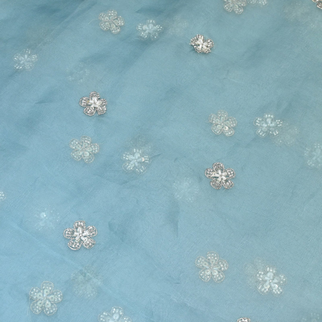 Dyed Silk Organza Zari With Moti Sequins Embroidery Fabrics