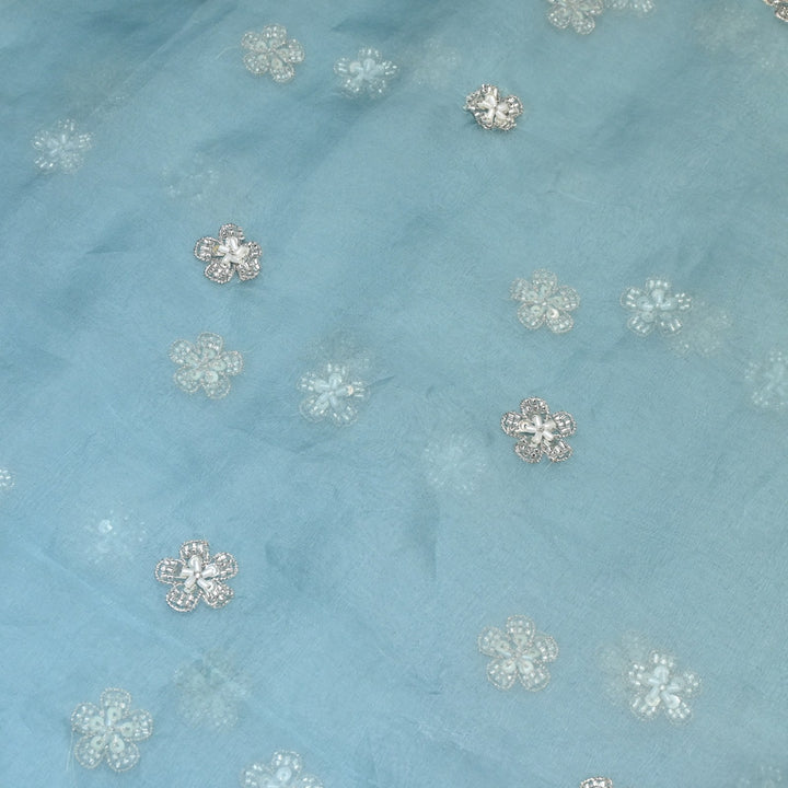 Dyed Silk Organza Zari With Moti Sequins Embroidery Fabrics