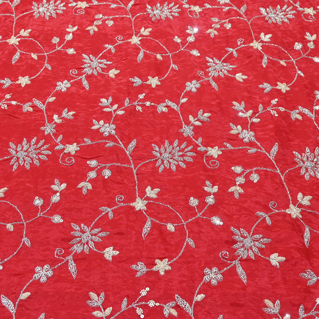 Premium Glass Organza Moti & Sequins Embroidery Fabric | Luxury Designer Embroidered Organza Fabric | EB00580-A