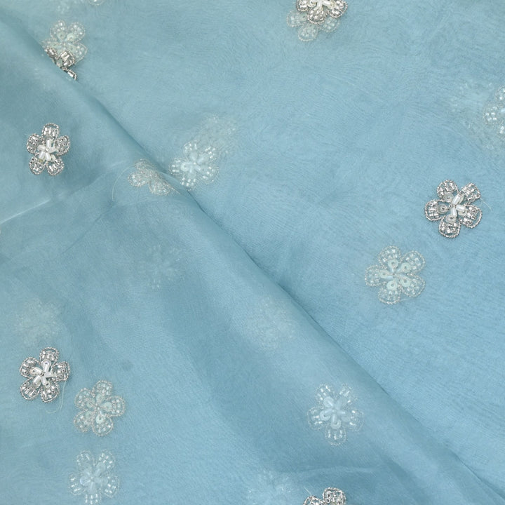 Dyed Silk Organza Zari With Moti Sequins Embroidery Fabrics