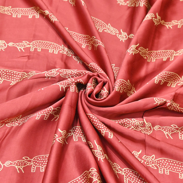 Maroon Modal Satin Digital Print