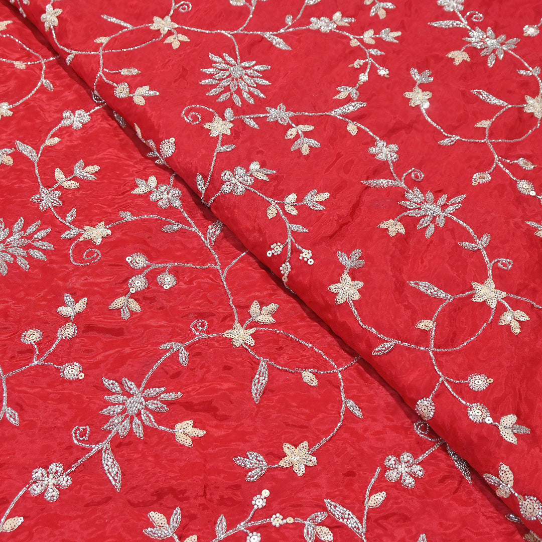 Premium Glass Organza Moti & Sequins Embroidery Fabric | Luxury Designer Embroidered Organza Fabric | EB00580-A