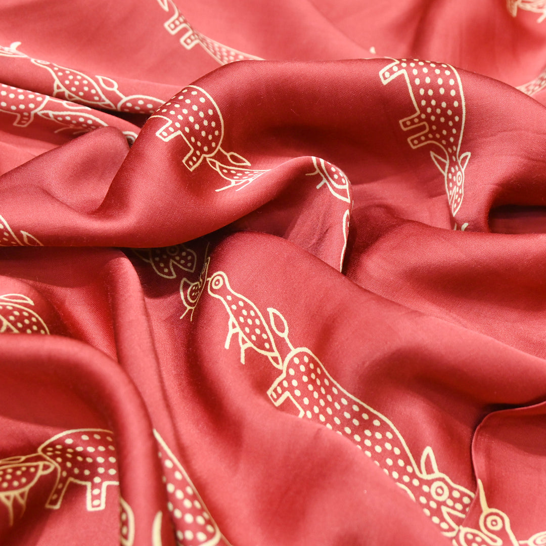 Maroon Modal Satin Digital Print