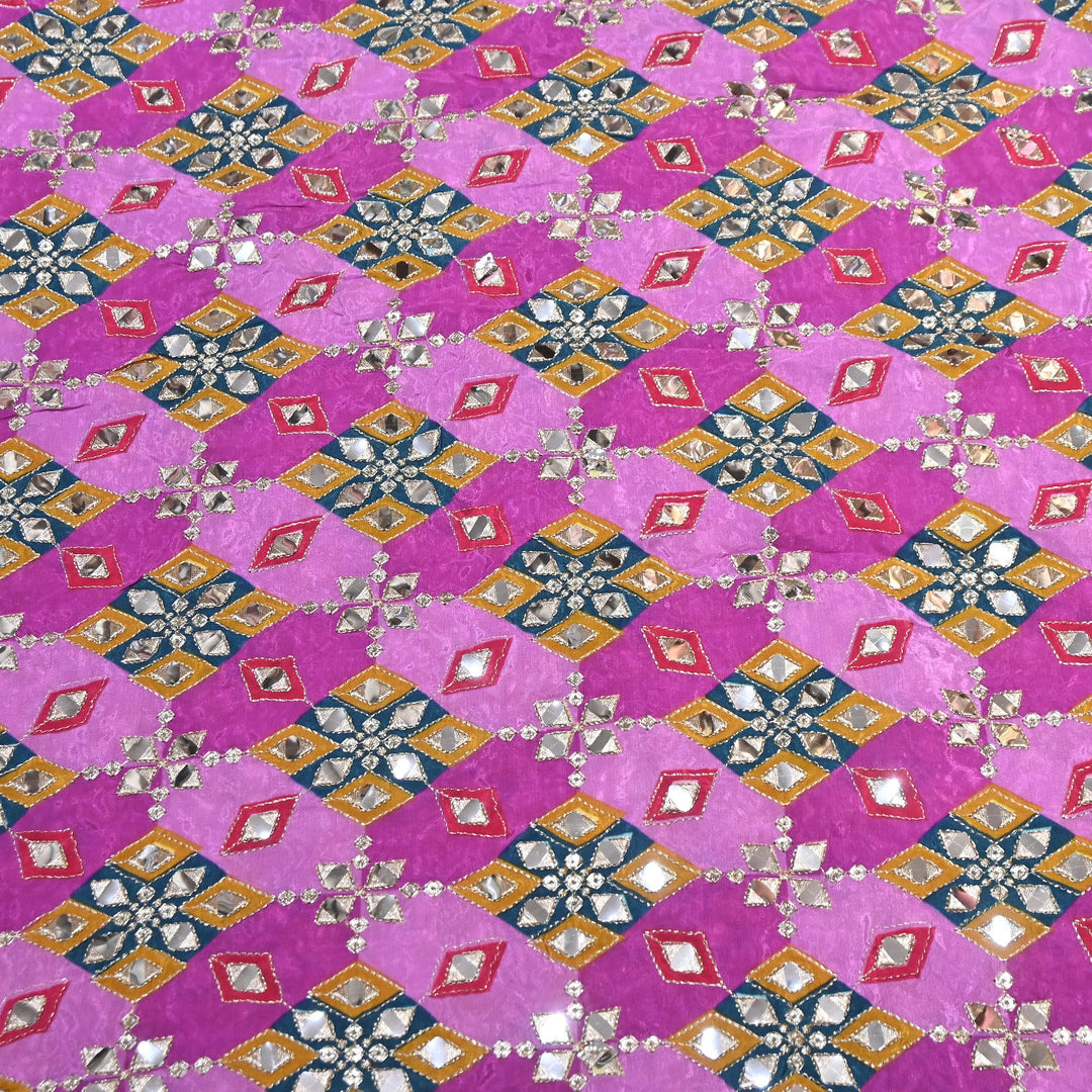 Multi Color Crepe Position Print Zari & Mirror Embroidery Fabric – Designer Crepe Fabric | YC4118-4
