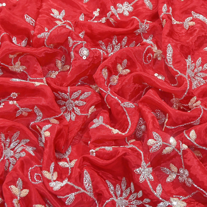 Premium Glass Organza Moti & Sequins Embroidery Fabric | Luxury Designer Embroidered Organza Fabric | EB00580-A