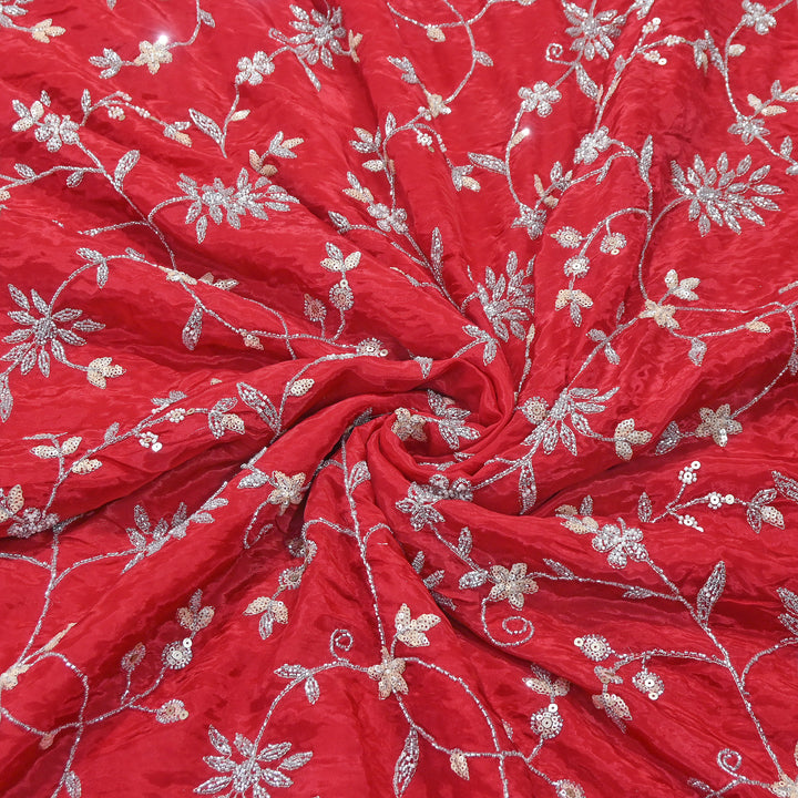 Premium Glass Organza Moti & Sequins Embroidery Fabric | Luxury Designer Embroidered Organza Fabric | EB00580-A