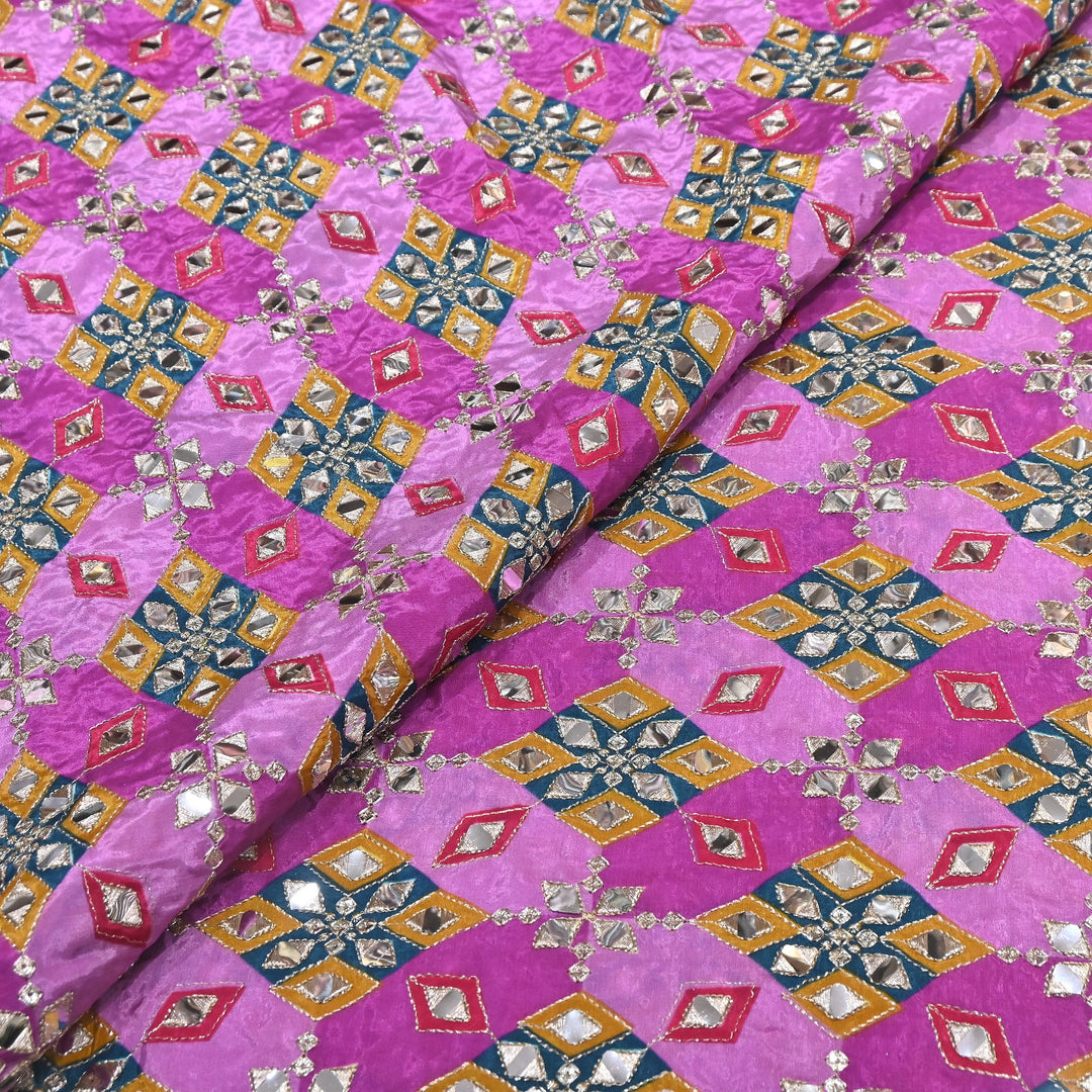 Multi Color Crepe Position Print Zari & Mirror Embroidery Fabric – Designer Crepe Fabric | YC4118-4