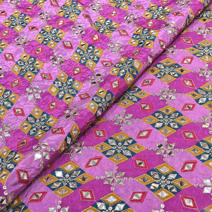 Multi Color Crepe Position Print Zari & Mirror Embroidery Fabric – Designer Crepe Fabric | YC4118-4
