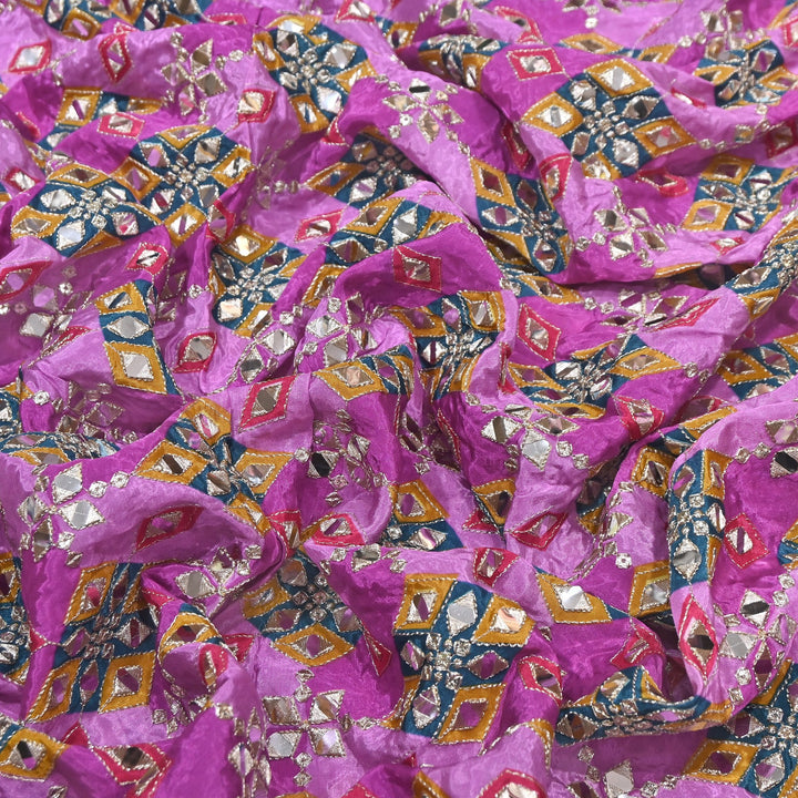 Multi Color Crepe Position Print Zari & Mirror Embroidery Fabric – Designer Crepe Fabric | YC4118-4
