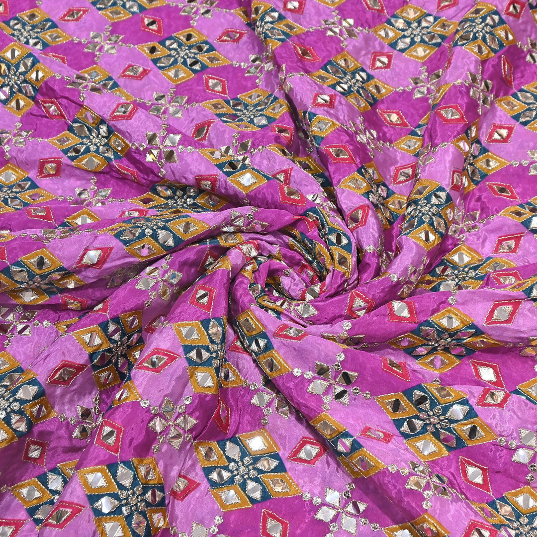 Multi Color Crepe Position Print Zari & Mirror Embroidery Fabric – Designer Crepe Fabric | YC4118-4