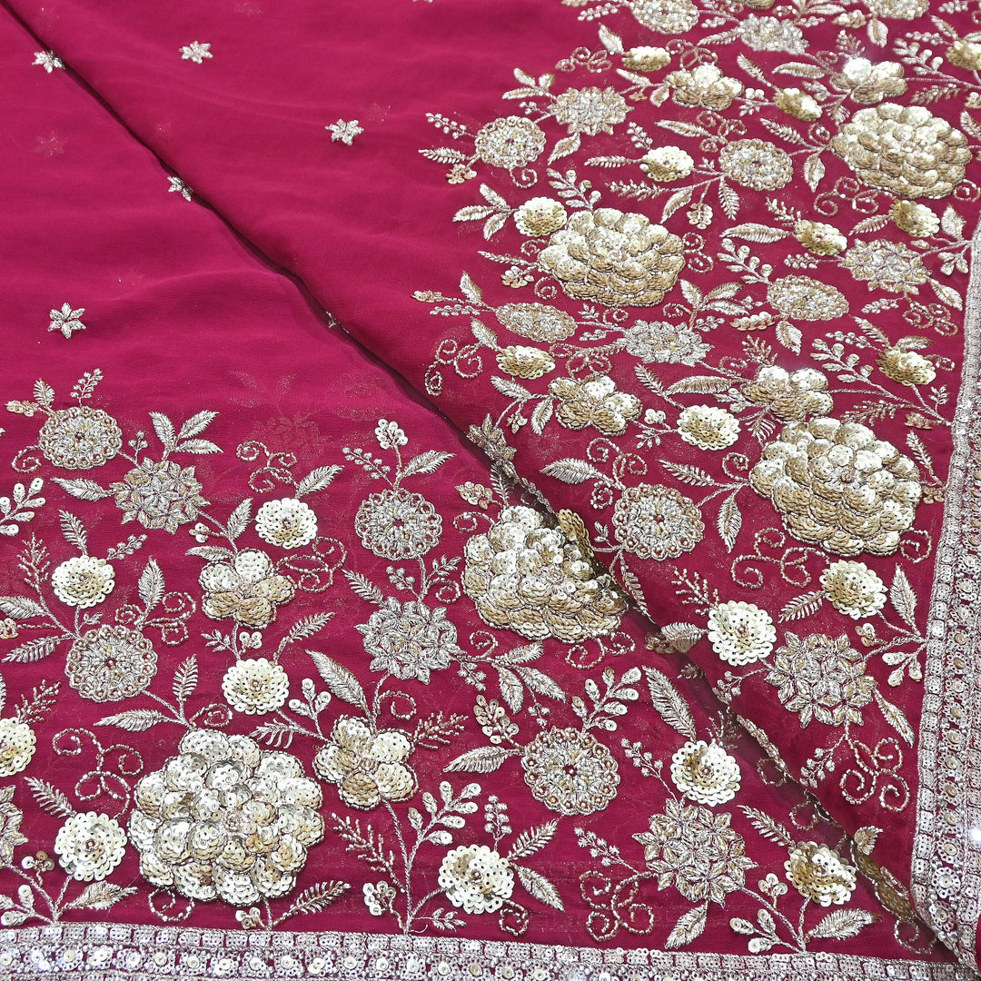 Premium Georgette Zari & Moti Embroidery Fabric | Designer Pearl & Zari Work Fabric | V3294C