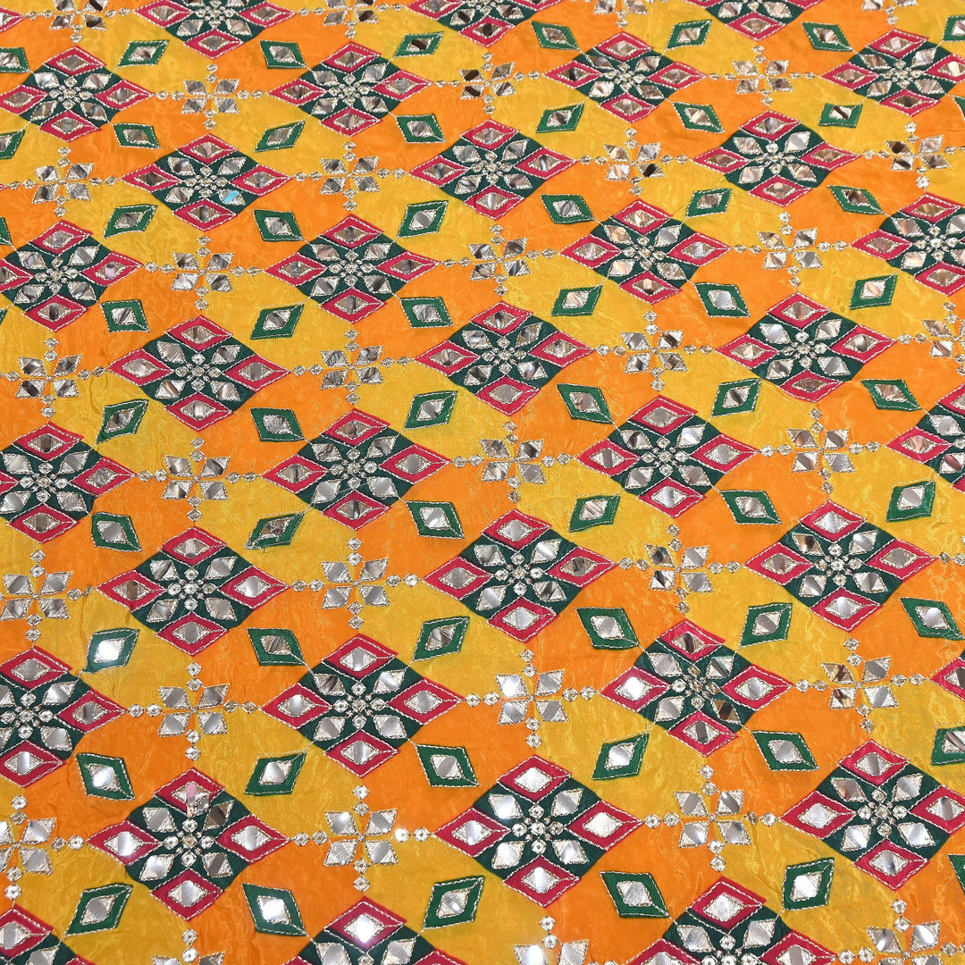 Multi Color Crepe Position Print Zari & Mirror Embroidery Fabric – Designer Crepe Fabric | YC4118-5