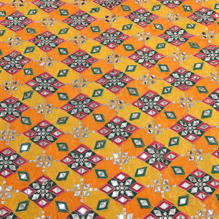 Multi Color Crepe Position Print Zari & Mirror Embroidery Fabric – Designer Crepe Fabric | YC4118-5