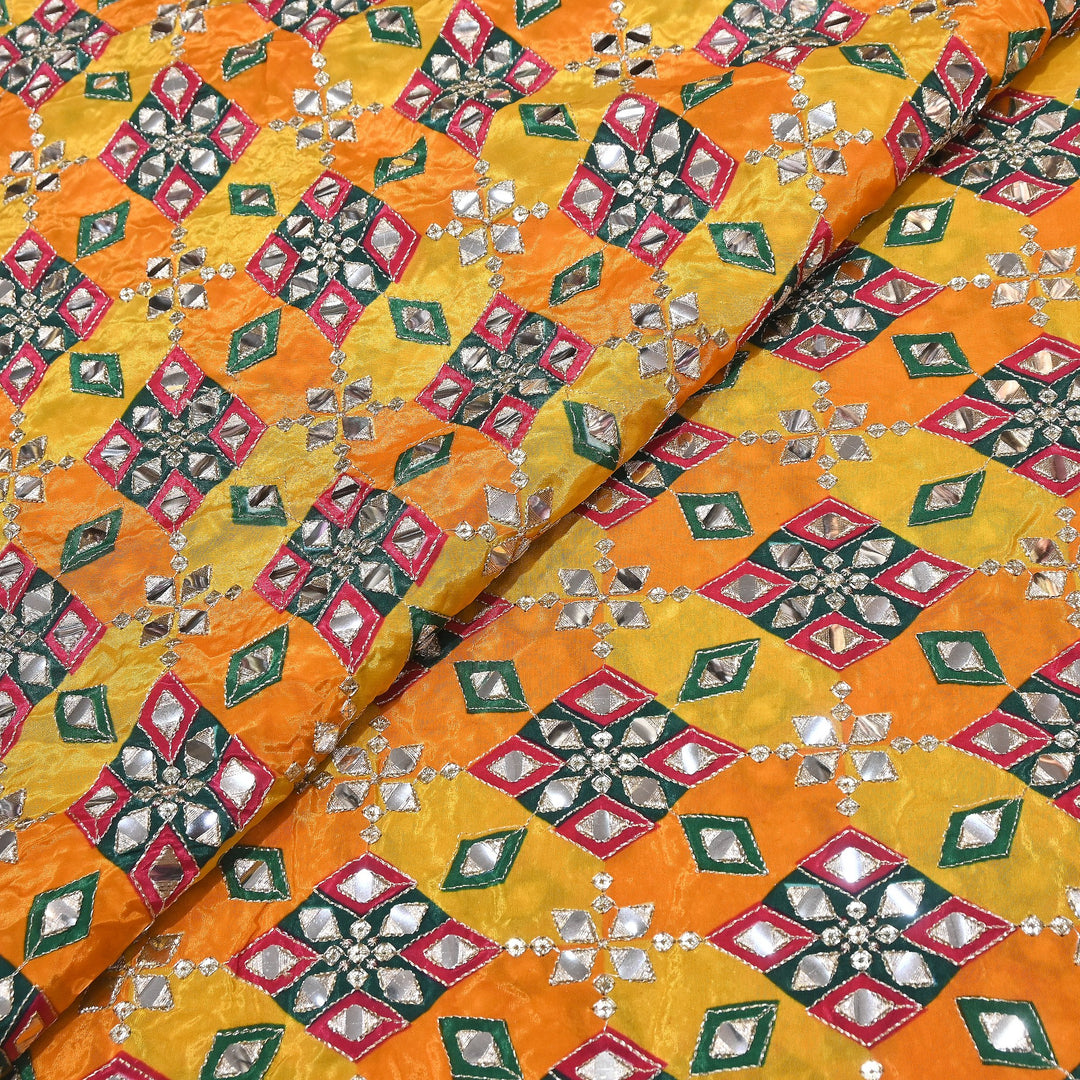 Multi Color Crepe Position Print Zari & Mirror Embroidery Fabric – Designer Crepe Fabric | YC4118-5