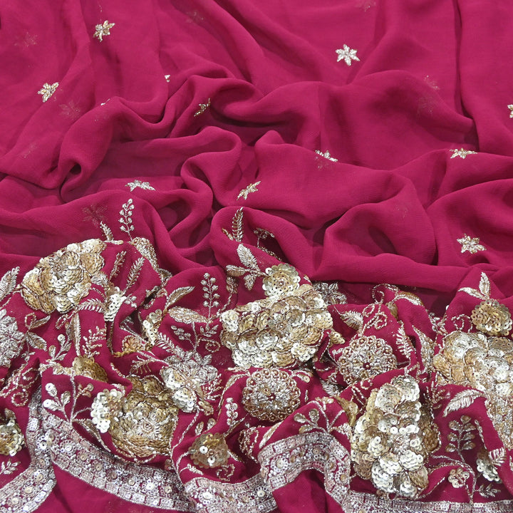 Premium Georgette Zari & Moti Embroidery Fabric | Designer Pearl & Zari Work Fabric | V3294C