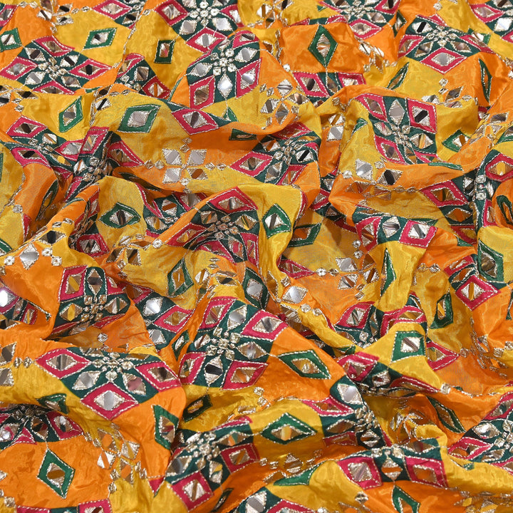 Multi Color Crepe Position Print Zari & Mirror Embroidery Fabric – Designer Crepe Fabric | YC4118-5