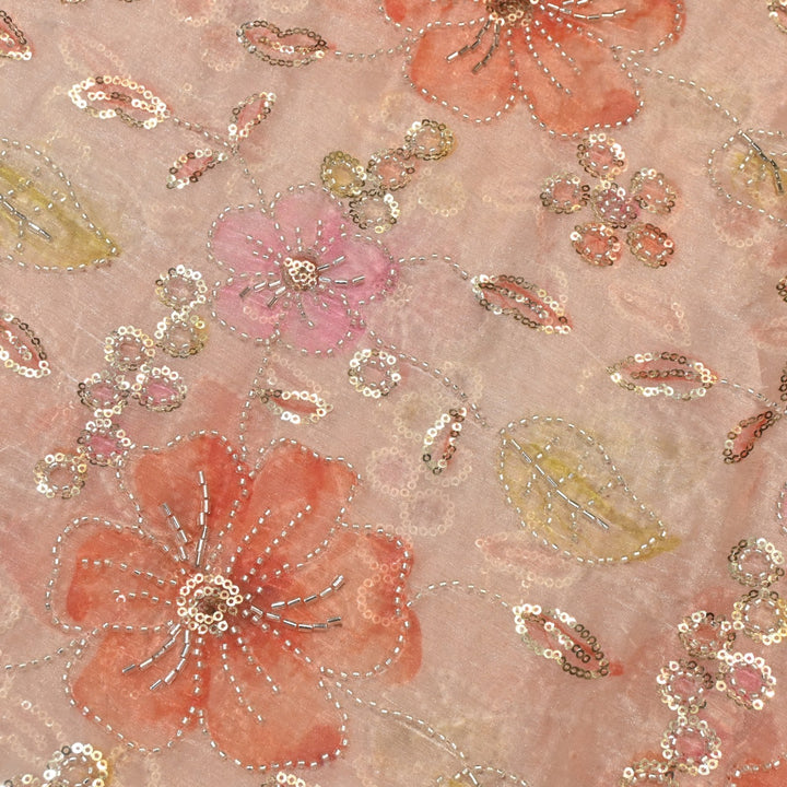 Fendi Organza Position Print Moti Sequins Embroidery Fabrics