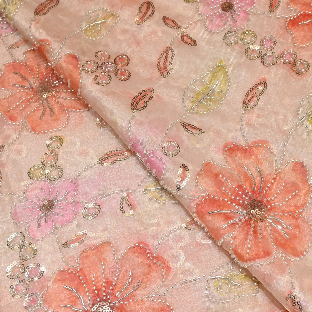 Fendi Organza Position Print Moti Sequins Embroidery Fabrics