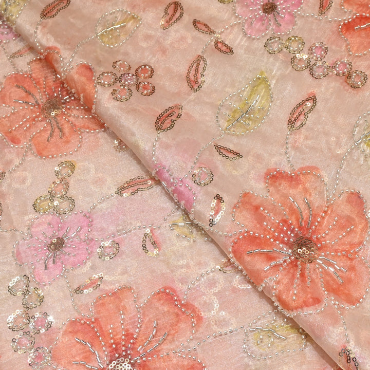 Fendi Organza Position Print Moti Sequins Embroidery Fabrics