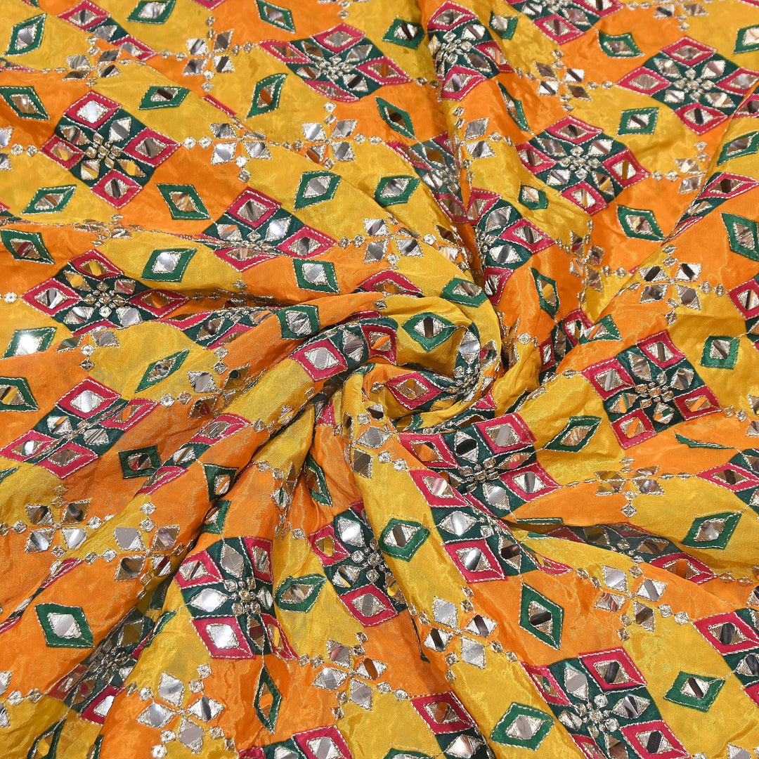 Multi Color Crepe Position Print Zari & Mirror Embroidery Fabric – Designer Crepe Fabric | YC4118-5