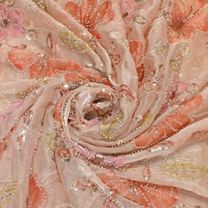 Fendi Organza Position Print Moti Sequins Embroidery Fabrics