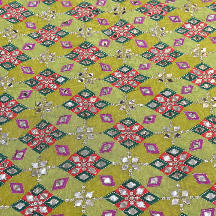 Multi Color Crepe Position Print Zari & Mirror Embroidery Fabric – Designer Crepe Fabric | YC4118-3