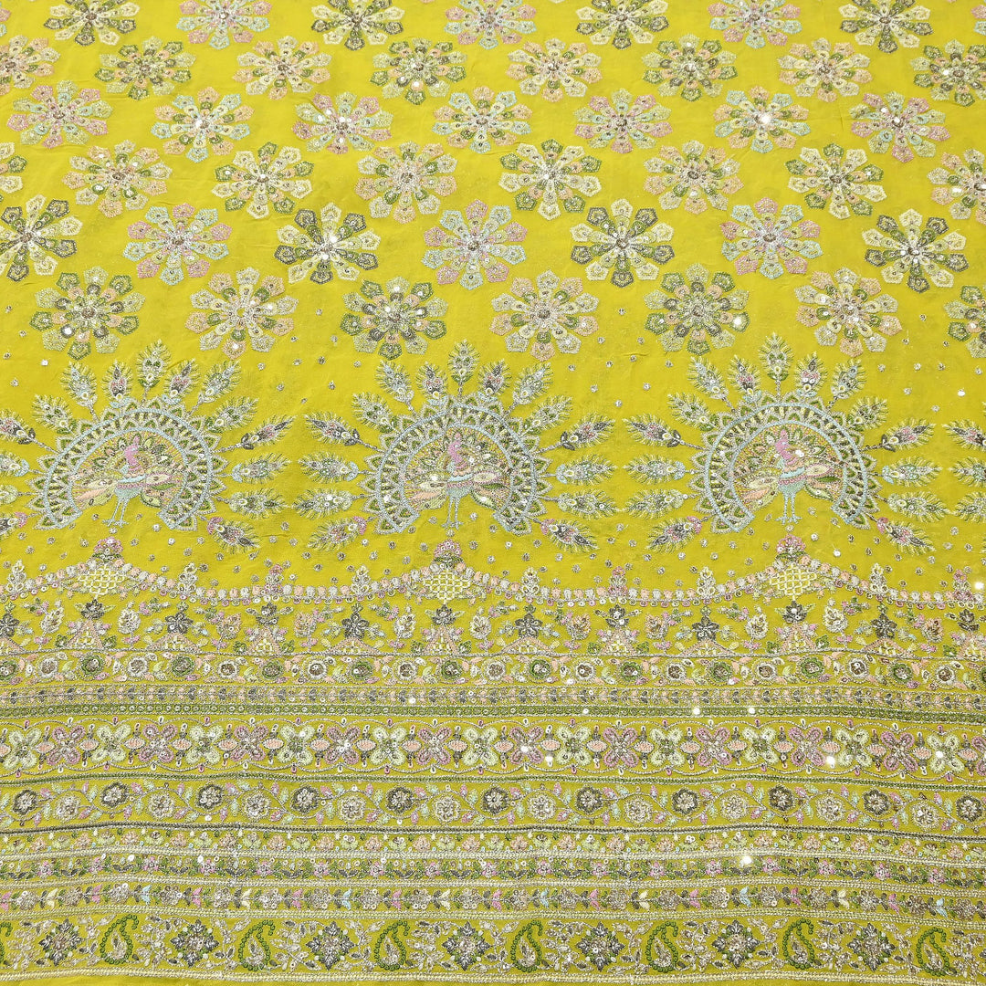 Premium Georgette Thread & Sequins Embroidery Fabric | Designer Embroidered Georgette fabric-D30720