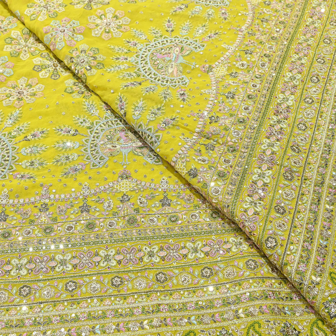Premium Georgette Thread & Sequins Embroidery Fabric | Designer Embroidered Georgette fabric-D30720