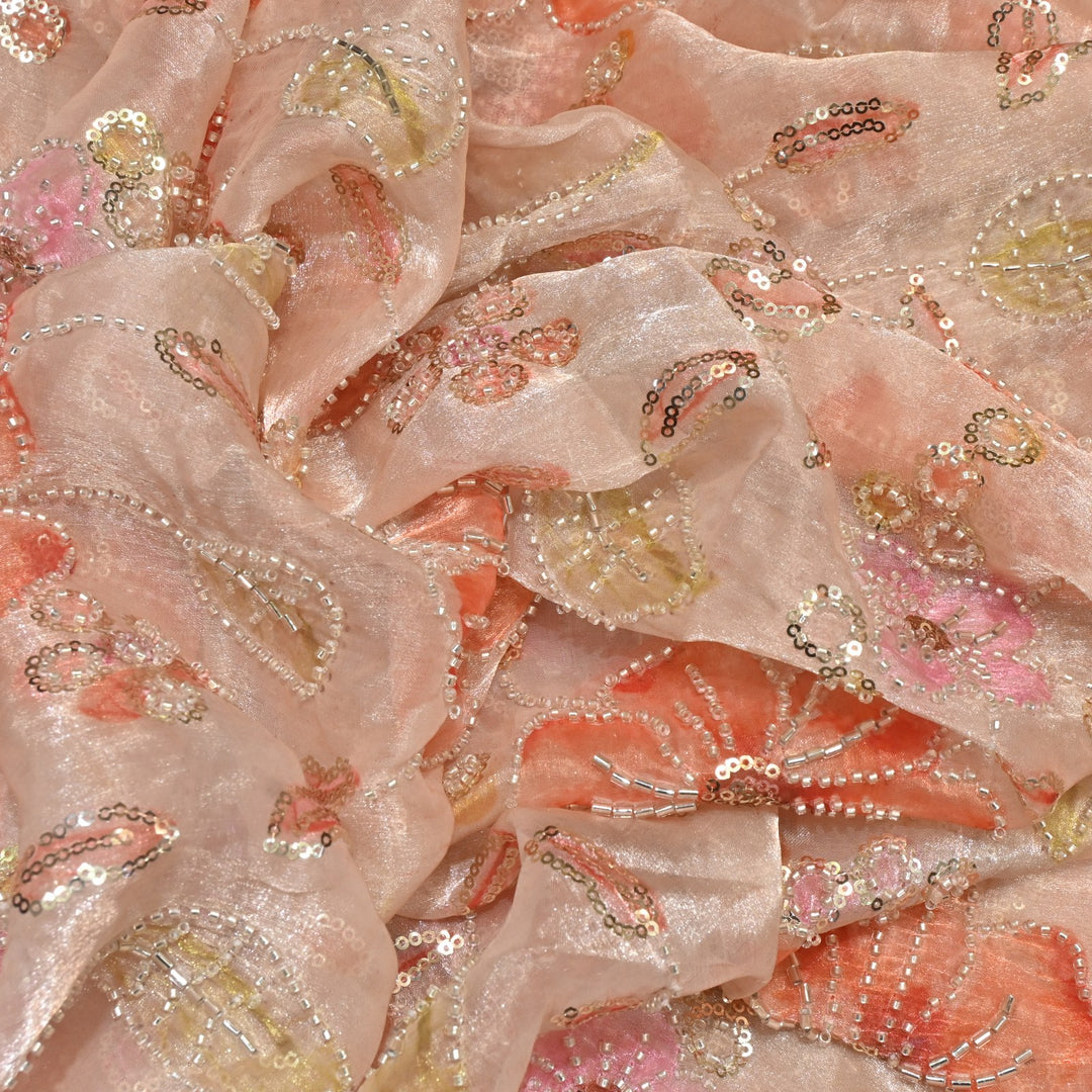 Fendi Organza Position Print Moti Sequins Embroidery Fabrics