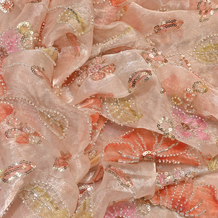 Fendi Organza Position Print Moti Sequins Embroidery Fabrics