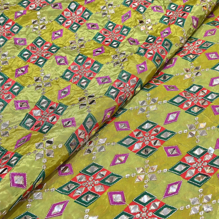 Multi Color Crepe Position Print Zari & Mirror Embroidery Fabric – Designer Crepe Fabric | YC4118-3