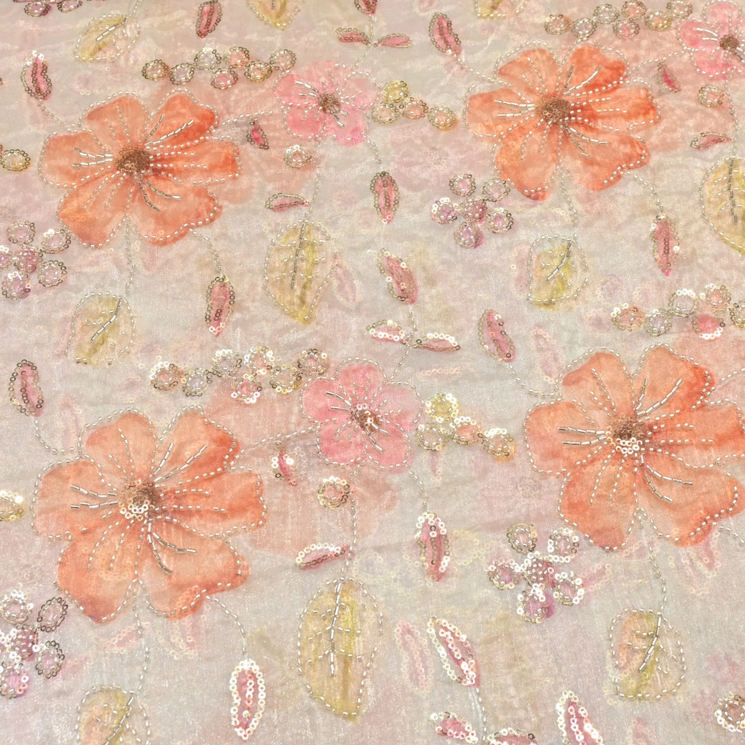 Fendi Organza Position Print Moti Sequins Embroidery Fabrics