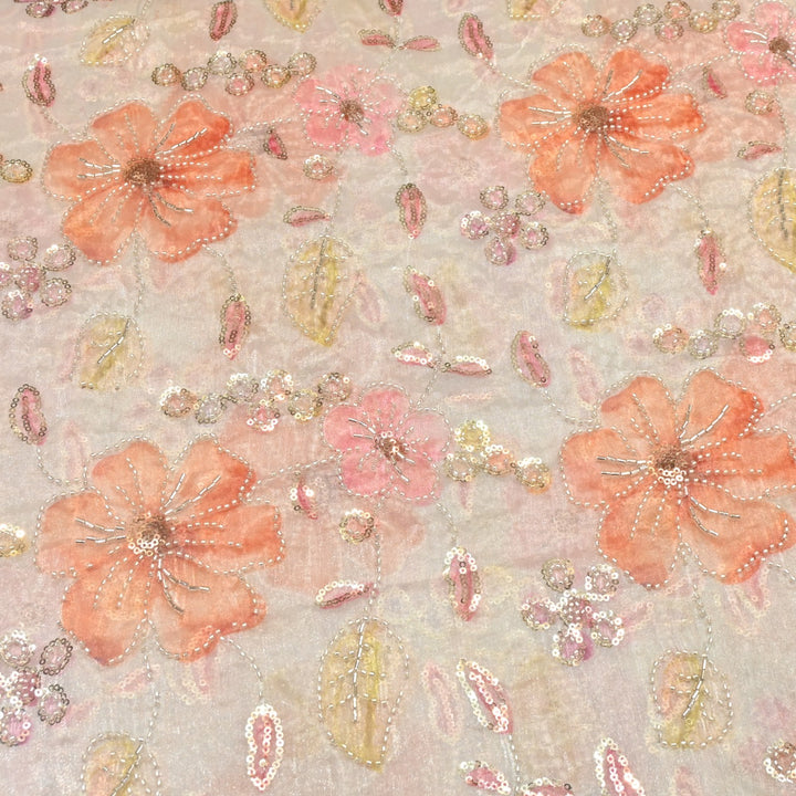 Fendi Organza Position Print Moti Sequins Embroidery Fabrics