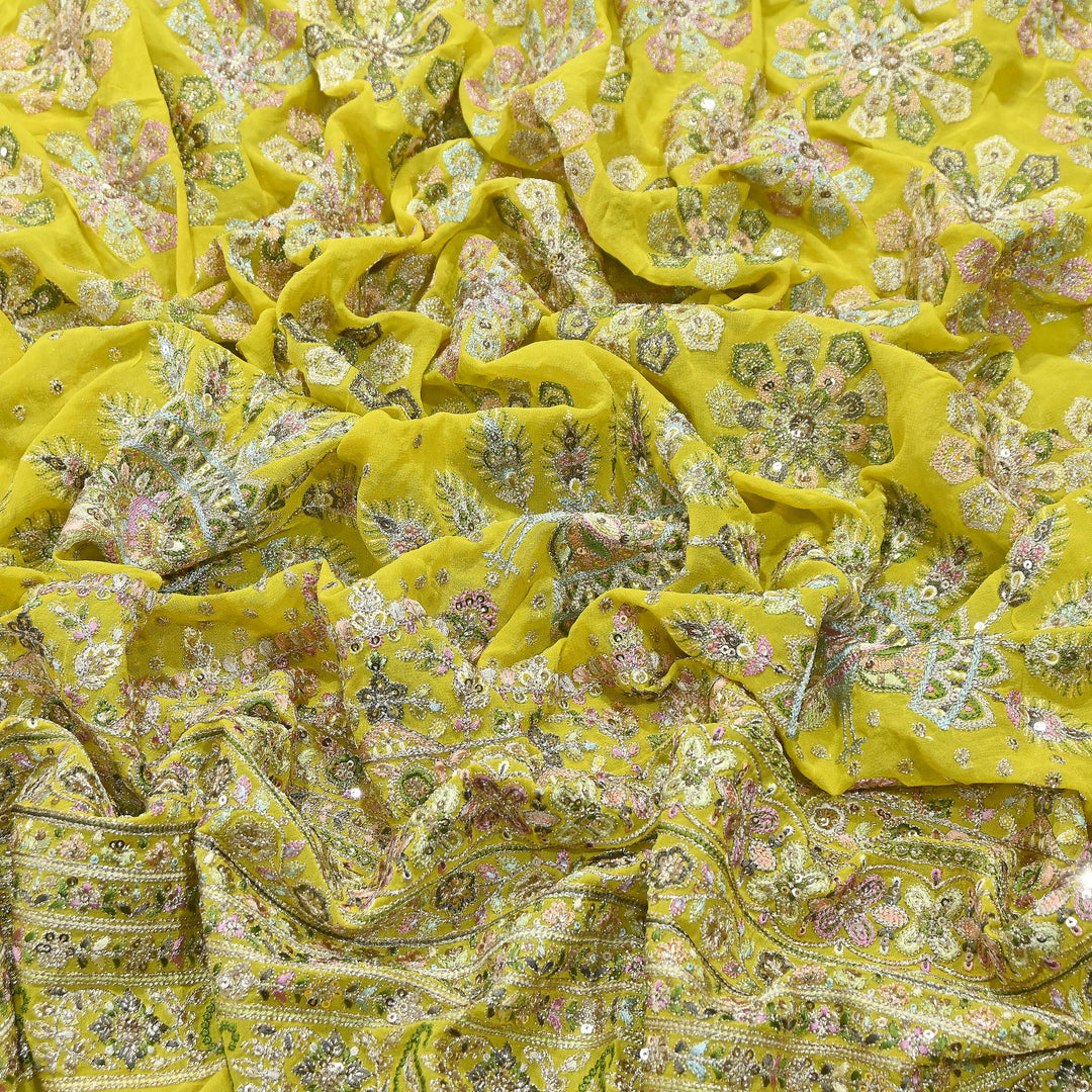 Premium Georgette Thread & Sequins Embroidery Fabric | Designer Embroidered Georgette fabric-D30720