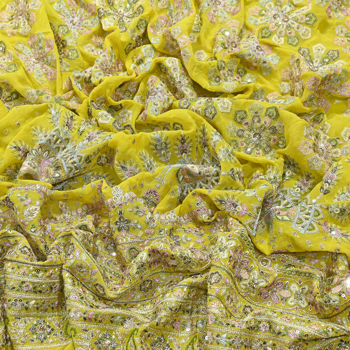 Premium Georgette Thread & Sequins Embroidery Fabric | Designer Embroidered Georgette fabric-D30720