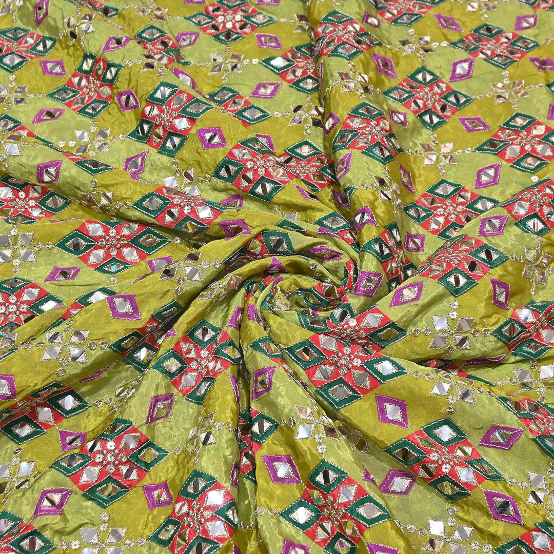Multi Color Crepe Position Print Zari & Mirror Embroidery Fabric – Designer Crepe Fabric | YC4118-3