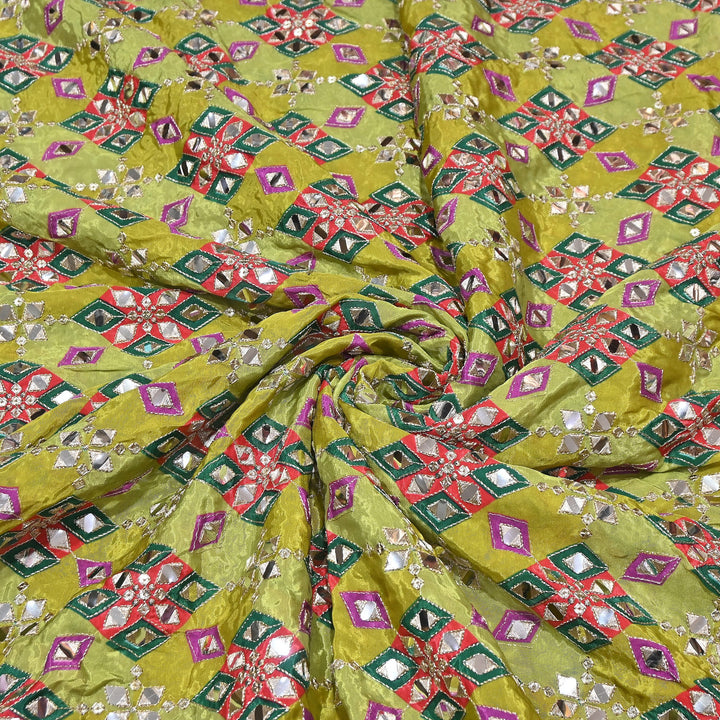 Multi Color Crepe Position Print Zari & Mirror Embroidery Fabric – Designer Crepe Fabric | YC4118-3