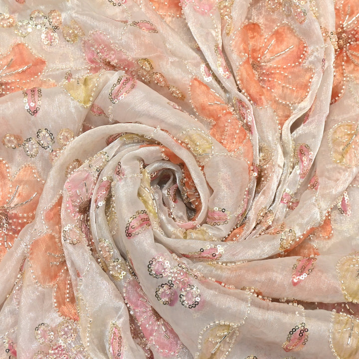 Fendi Organza Position Print Moti Sequins Embroidery Fabrics