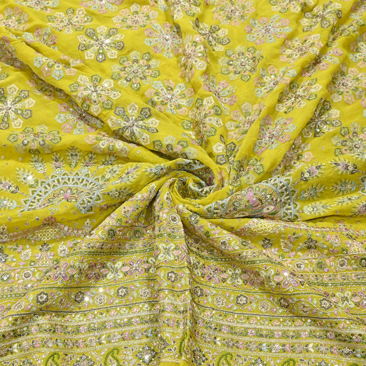 Premium Georgette Thread & Sequins Embroidery Fabric | Designer Embroidered Georgette fabric-D30720