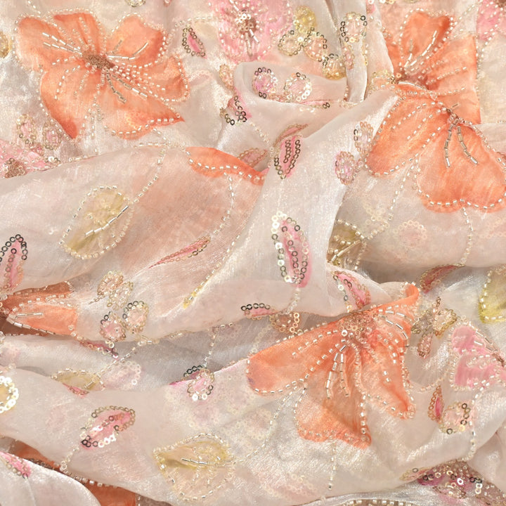Fendi Organza Position Print Moti Sequins Embroidery Fabrics