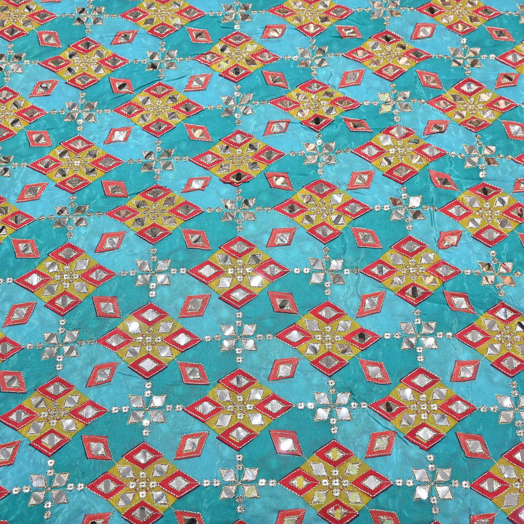 Multi Color Crepe Position Print Zari & Mirror Embroidery Fabric – Designer Crepe Fabric | YC4118-6