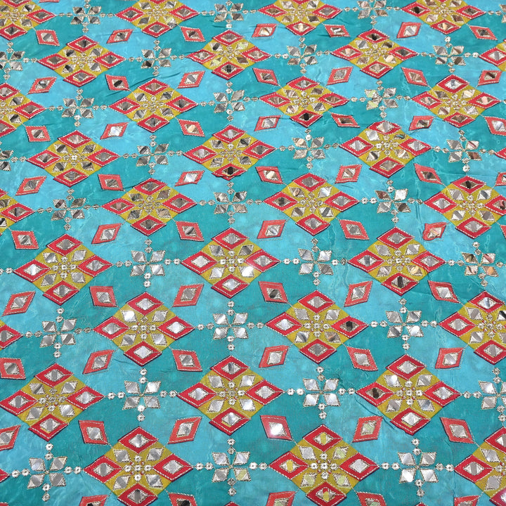 Multi Color Crepe Position Print Zari & Mirror Embroidery Fabric – Designer Crepe Fabric | YC4118-6