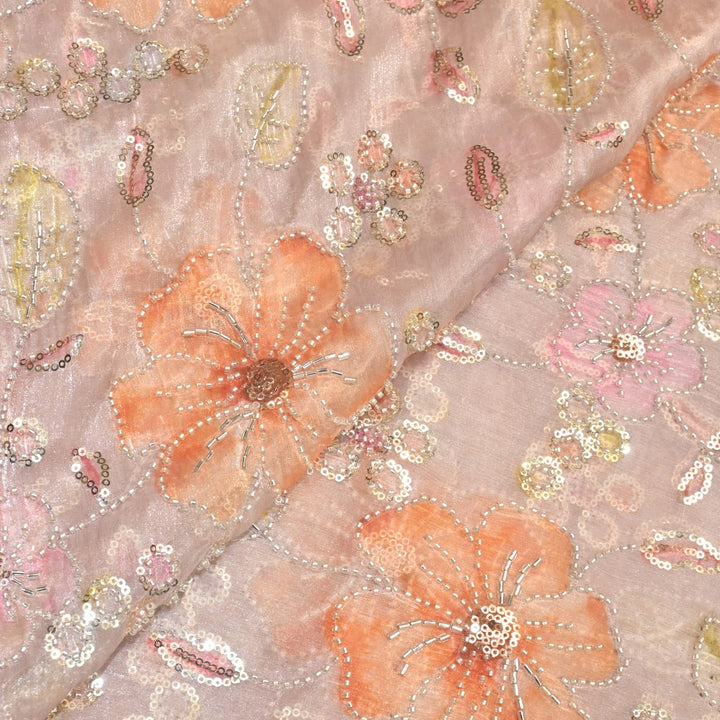 Fendi Organza Position Print Moti Sequins Embroidery Fabrics